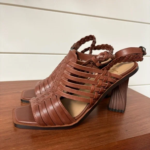 Sam Edelman Anthropologie Holland Brown Woven Ankle Strap Heels Sandals Boho 8.5 - Picture 4 of 12